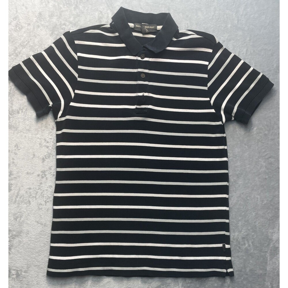 BANANA REPUBLIC Men’s Short Sleeve Striped Woven Polo Cotton Blue Small